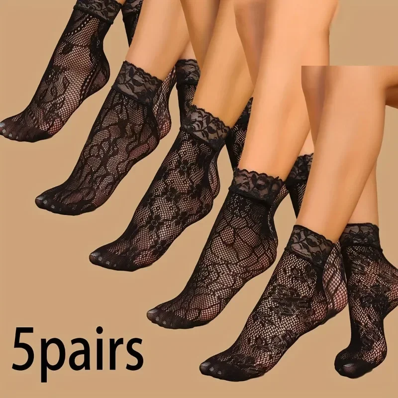 5 Pairs Floral Lace Socks Thin - Fishing Socks recensione e prezzo
